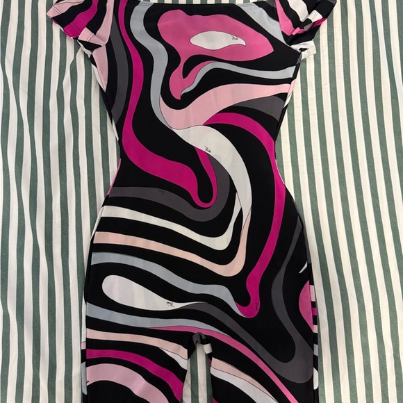 Emilio Pucci Pants - Emilio Pucci Pink and Black Swirl Jumpsuit